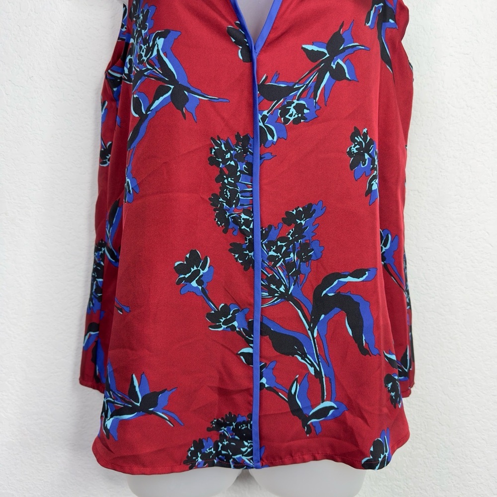 J.Crew Shirt Women 4 Red Blue Silk Floral Sleeveless Dark Romantic Career Preppy - Picture 3 of 5